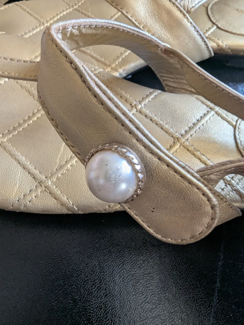 CHANEL Metallic Gold Quilted Leather Slingback Sandals